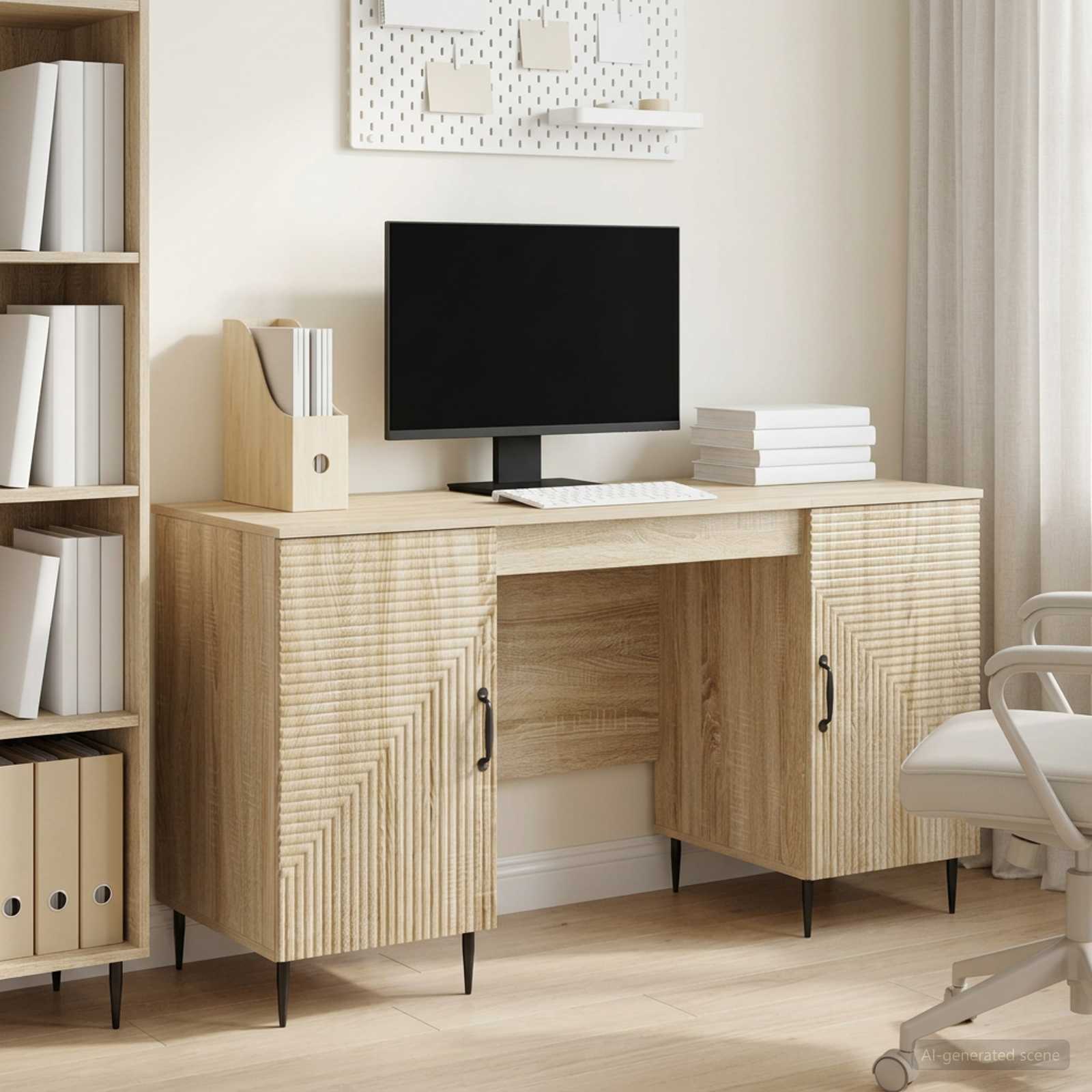 Bord med hylde Sonoma-eg 142,5 x 50 x 75 cm Konstrueret træ billede