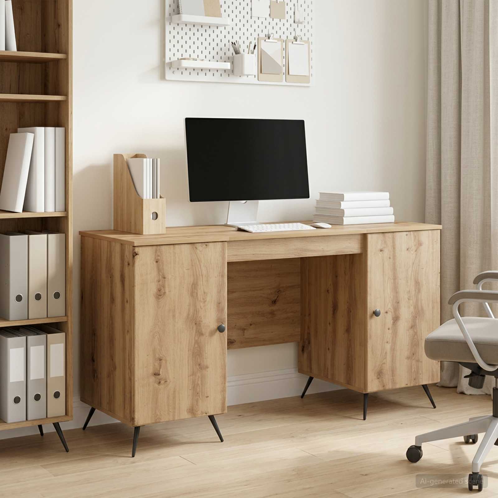 Skrivebord med hylde - Artisan eg, 142,5 × 50 × 75 cm, konstrueret træ