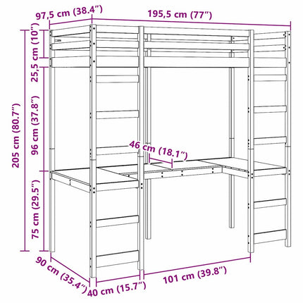 Hemsengramme Hvid 90 x 190 cm Massiv fyrretræ