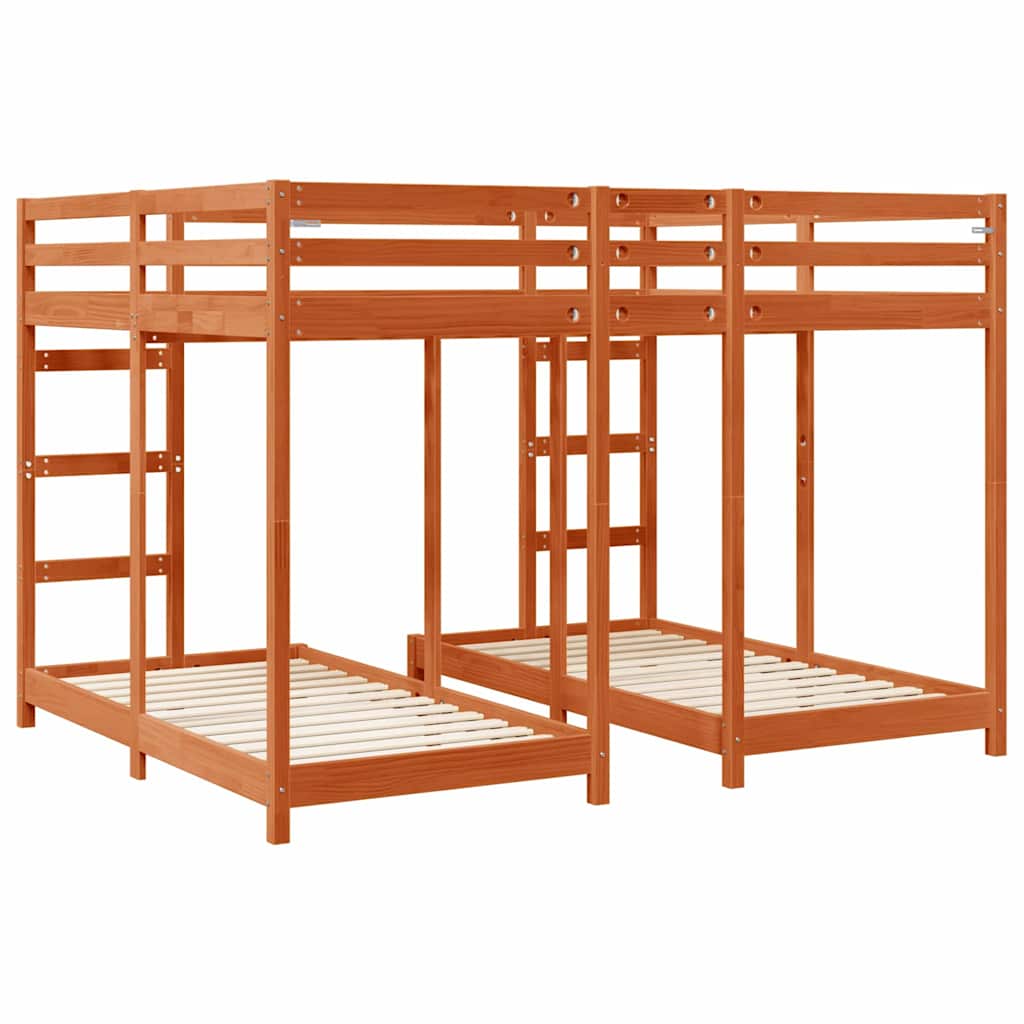 Trippel køjesengramme Gyldenbrun 160 x 200 cm Massiv fyrretræ