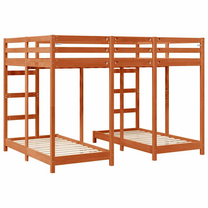 Trippel køjesengramme Gyldenbrun 140 x 200 cm Massiv fyrretræ