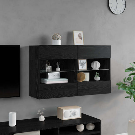 TV vægskab 98,5 x 30 x 60,5 cm Sort eg Konstrueret træ