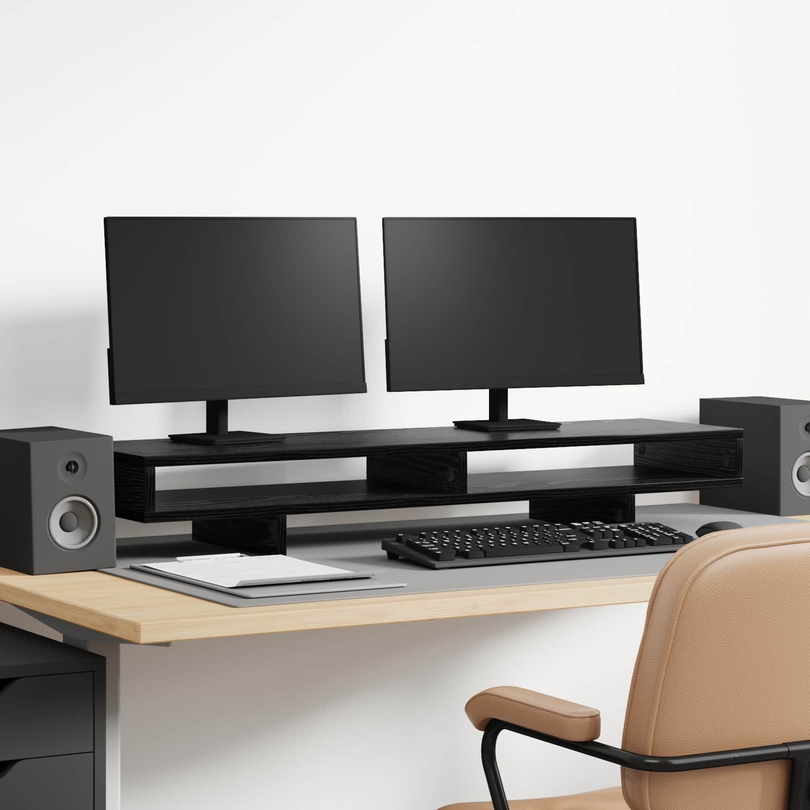 Monitor Stativ med hylde Sort 100 x 27 x 13 cm Konstrueret træ