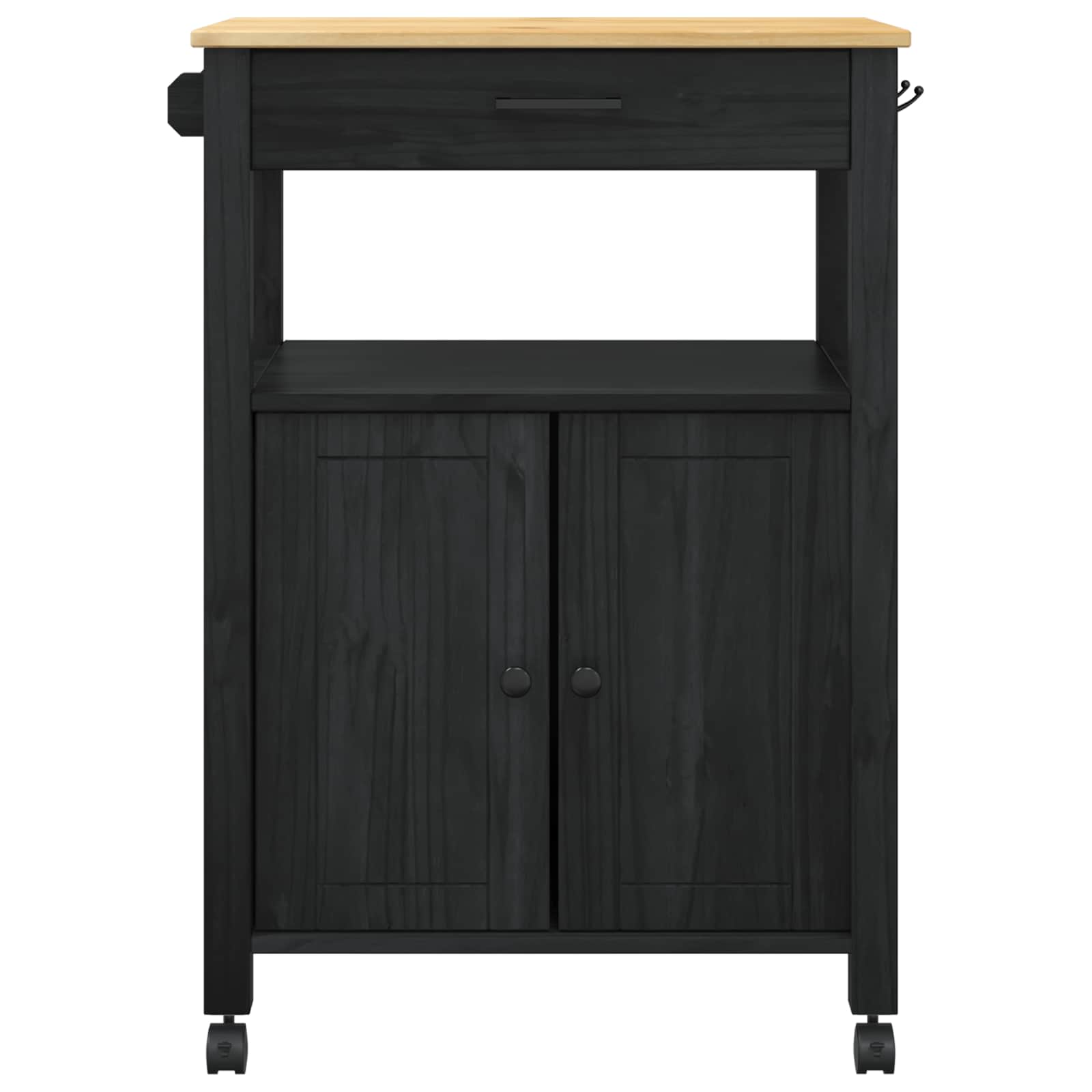 Køkkenvogn MONZA Sort 60 x 40 x 88,5 cm Massivt fyrretræ