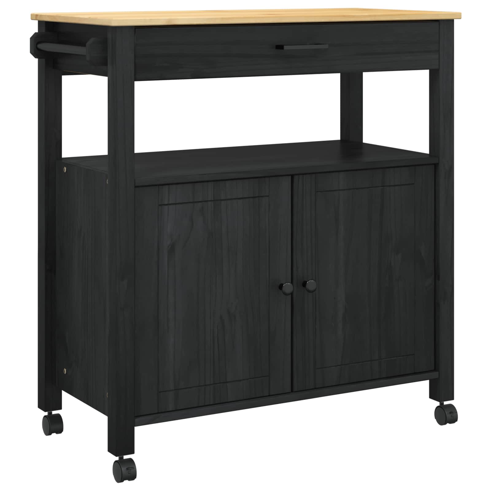 Køkkenvogn MONZA Sort 84 x 40 x 88,5 cm Massivt fyrretræ