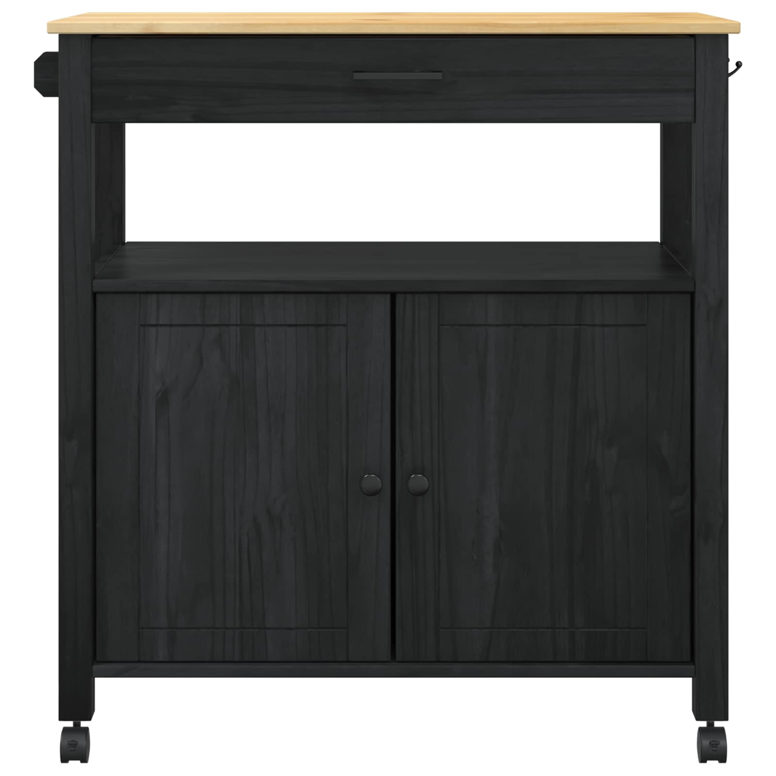 Køkkenvogn MONZA Sort 84 x 40 x 88,5 cm Massivt fyrretræ