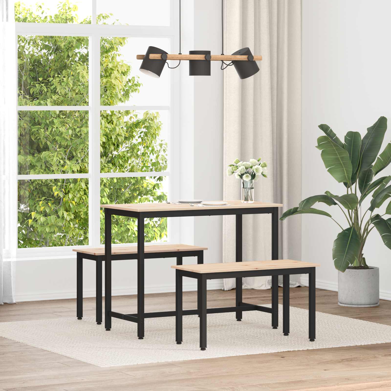 Bænk i massivt fyrretræ - natur, 80 × 35 × 45 cm med metalben