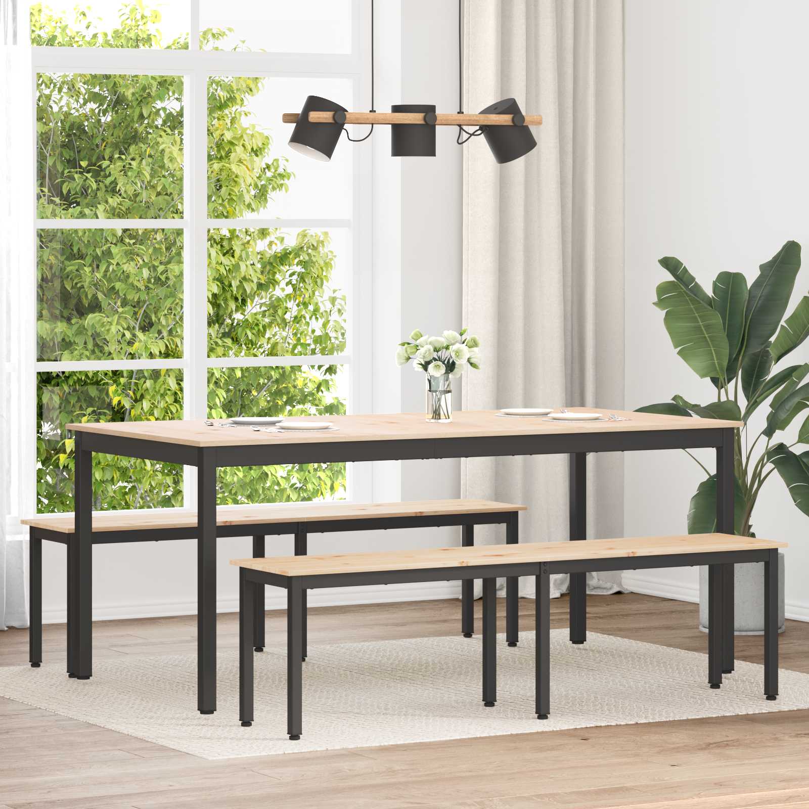 bænk Naturfarvet 160 x 35 x 45 cm Massiv fyrretræ billede