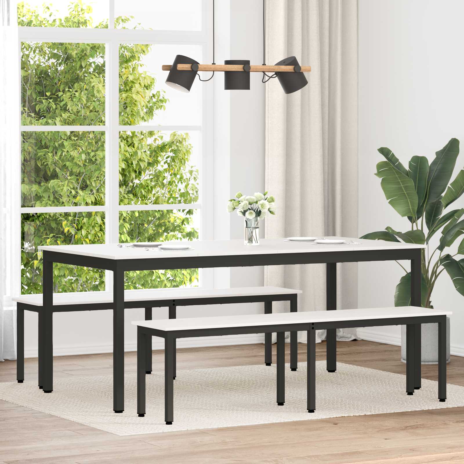 Bænk - hvid 160 × 35 × 45 cm i massiv fyrretræ med metalben