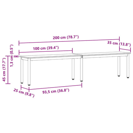 bænk Hvid 200 x 35 x 45 cm Massiv fyrretræ