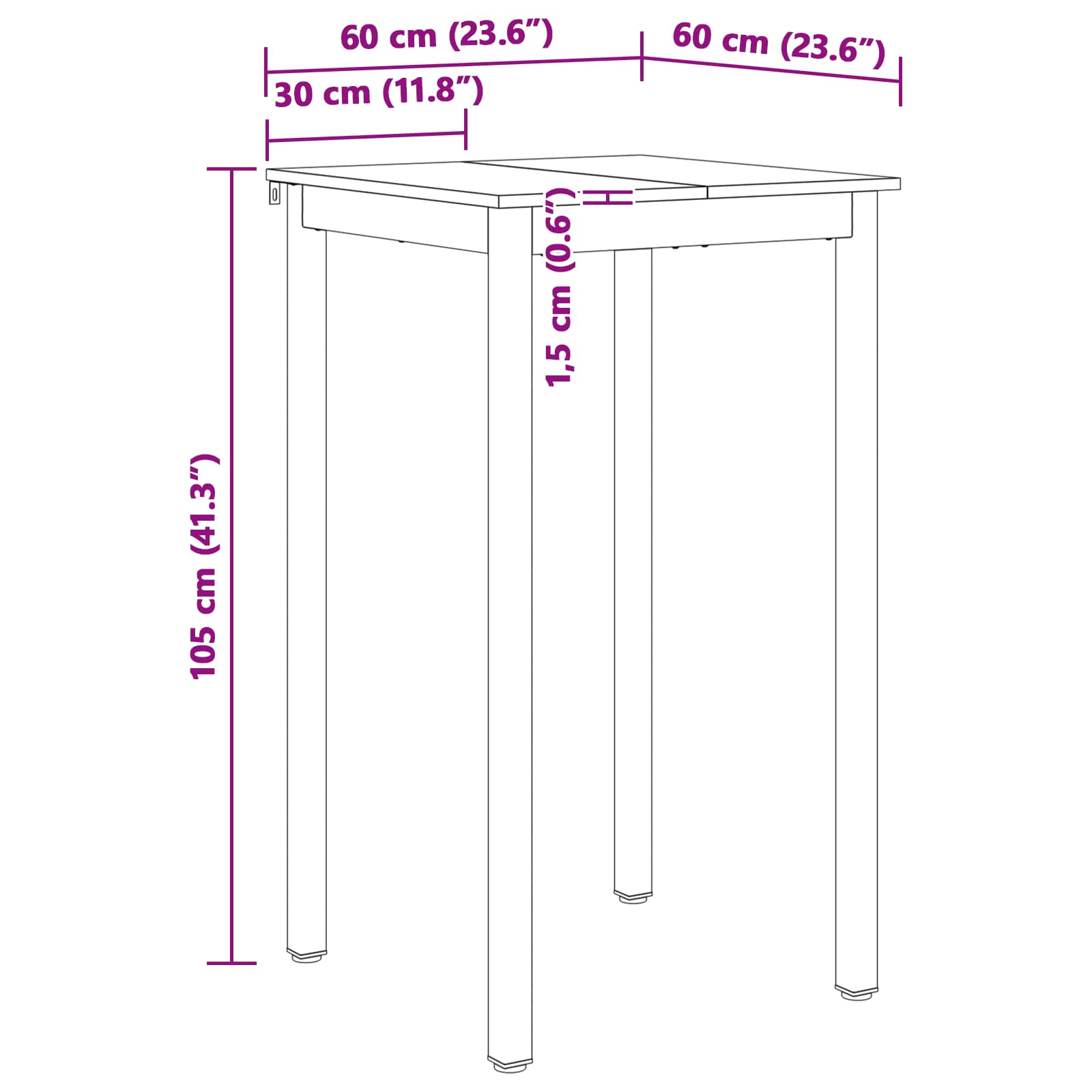 Barbord Hvid 60 x 60 x 105 cm Massiv fyrretræ