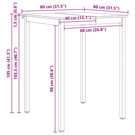 Barbord Naturfarvet 80 x 80 x 105 cm Massiv fyrretræ