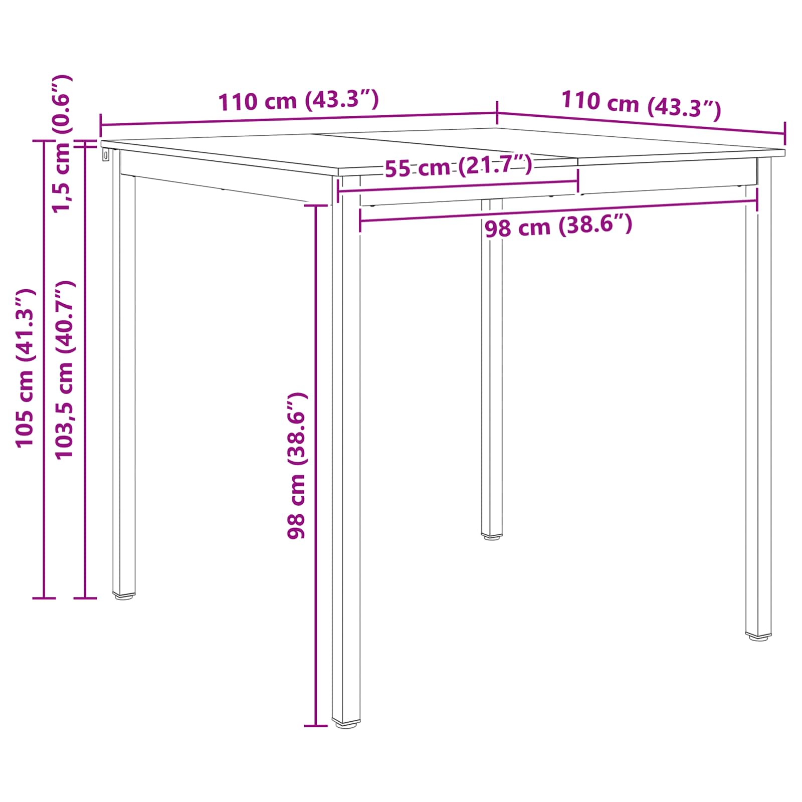 Barbord Hvid 110 x 110 x 105 cm Massiv fyrretræ