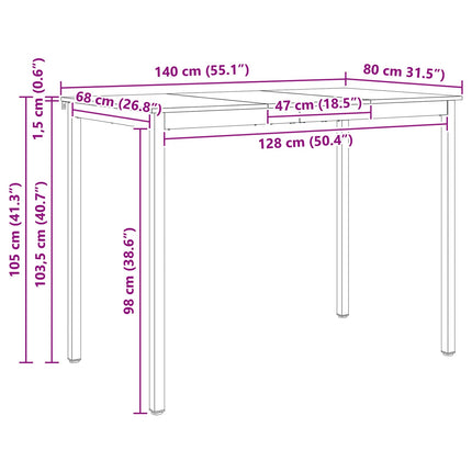 Barbord Hvid 140 x 80 x 105 cm Massiv fyrretræ