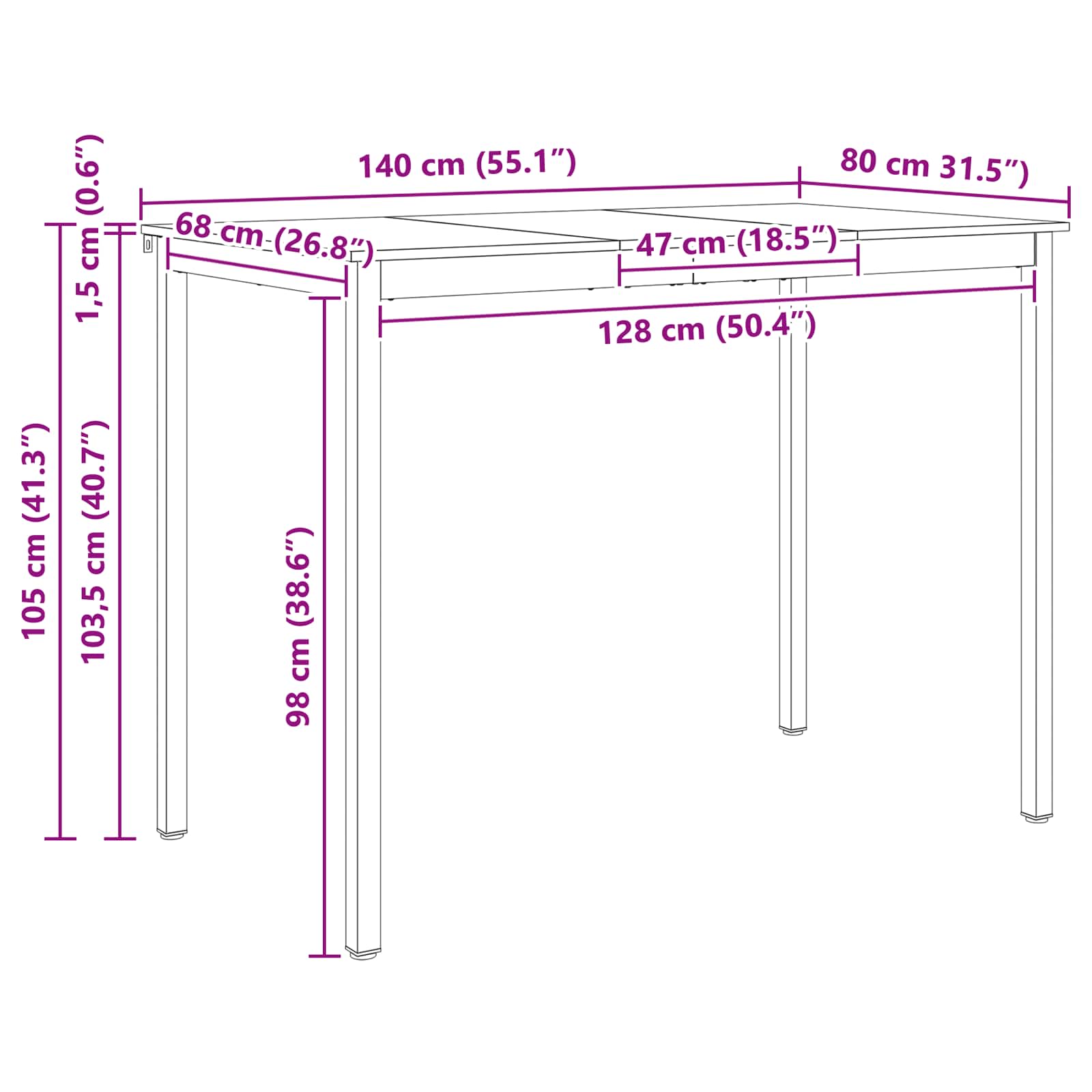 Barbord Hvid 140 x 80 x 105 cm Massiv fyrretræ