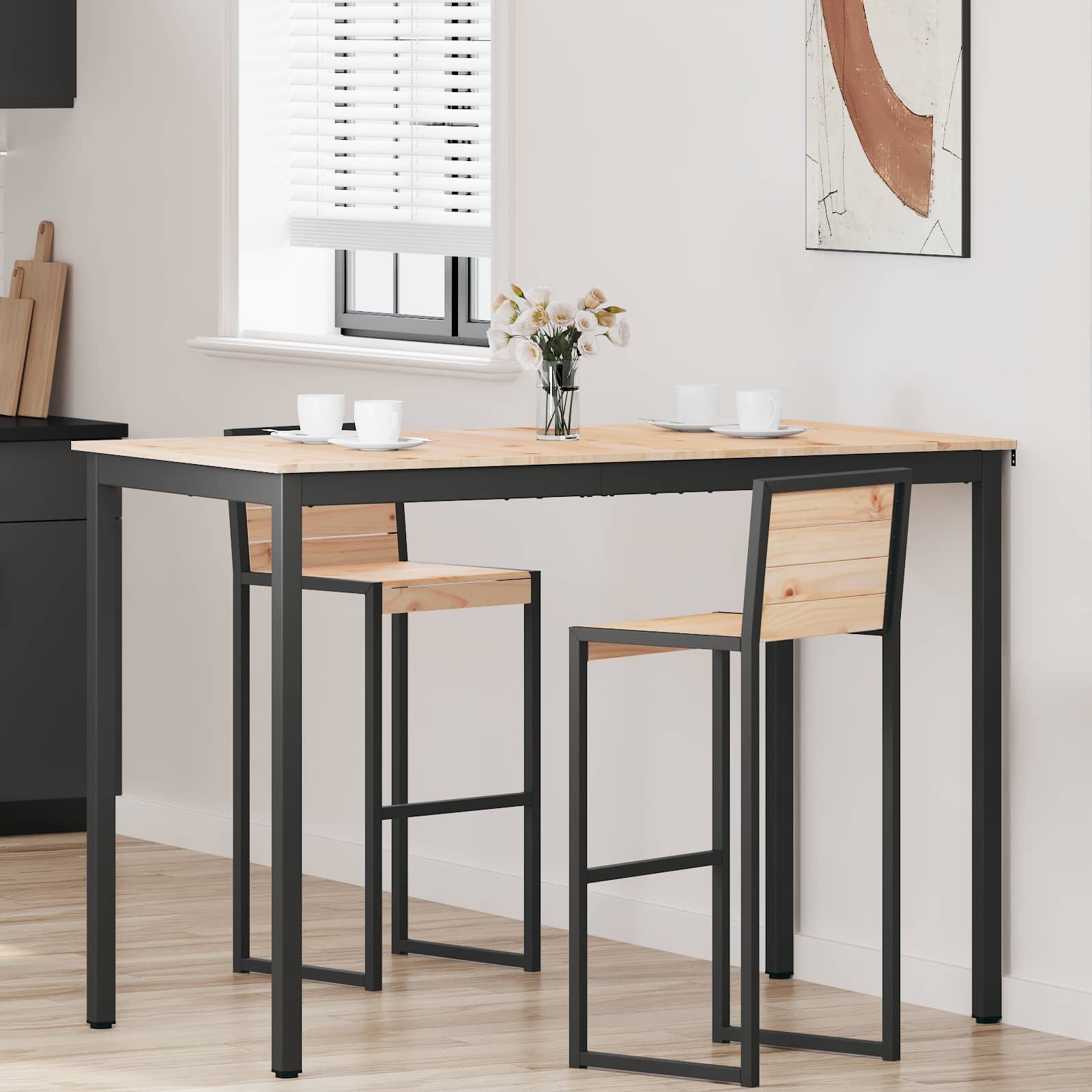 Barbord naturfarvet 150 × 80 × 105 cm - massiv fyrretræ med metalstel