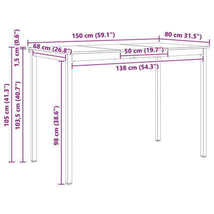 Barbord Naturfarvet 150 x 80 x 105 cm Massiv fyrretræ