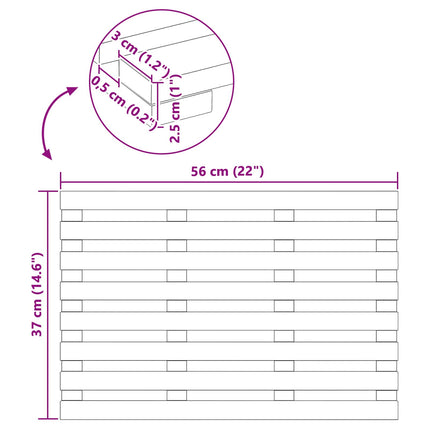 Bademåtte Ensfarvet Brun 56 x 37 x 2,5 cm Massivt Akacietræ