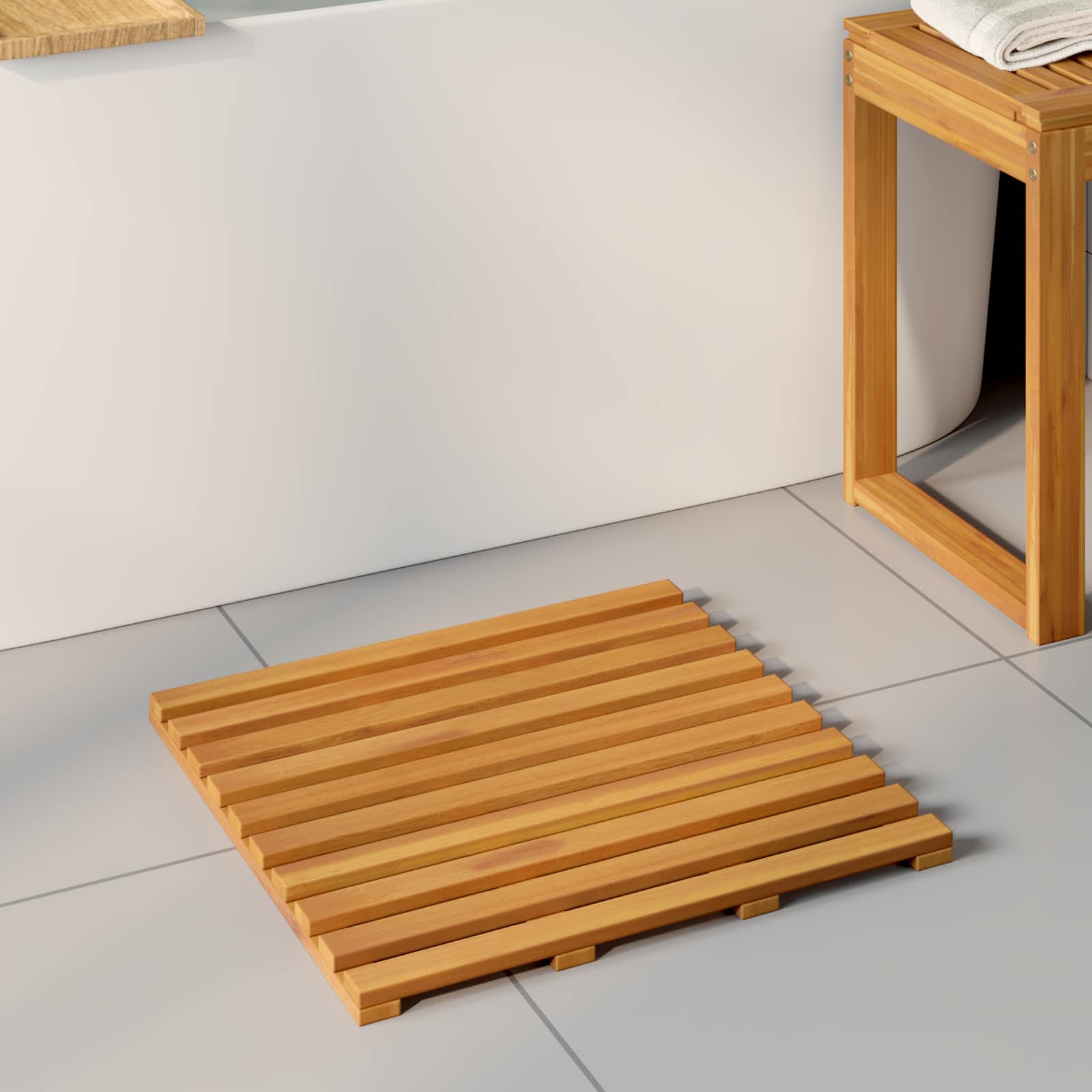 Bademåtte Ensfarvet Brun 100 x 53 cm træ