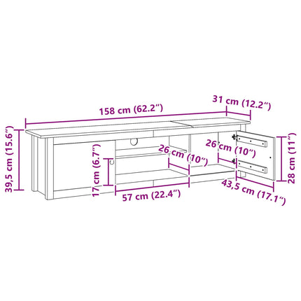 TV stativ HILL Honningbrun 158 x 40 x 39.5 cm Massivt fyrretræ