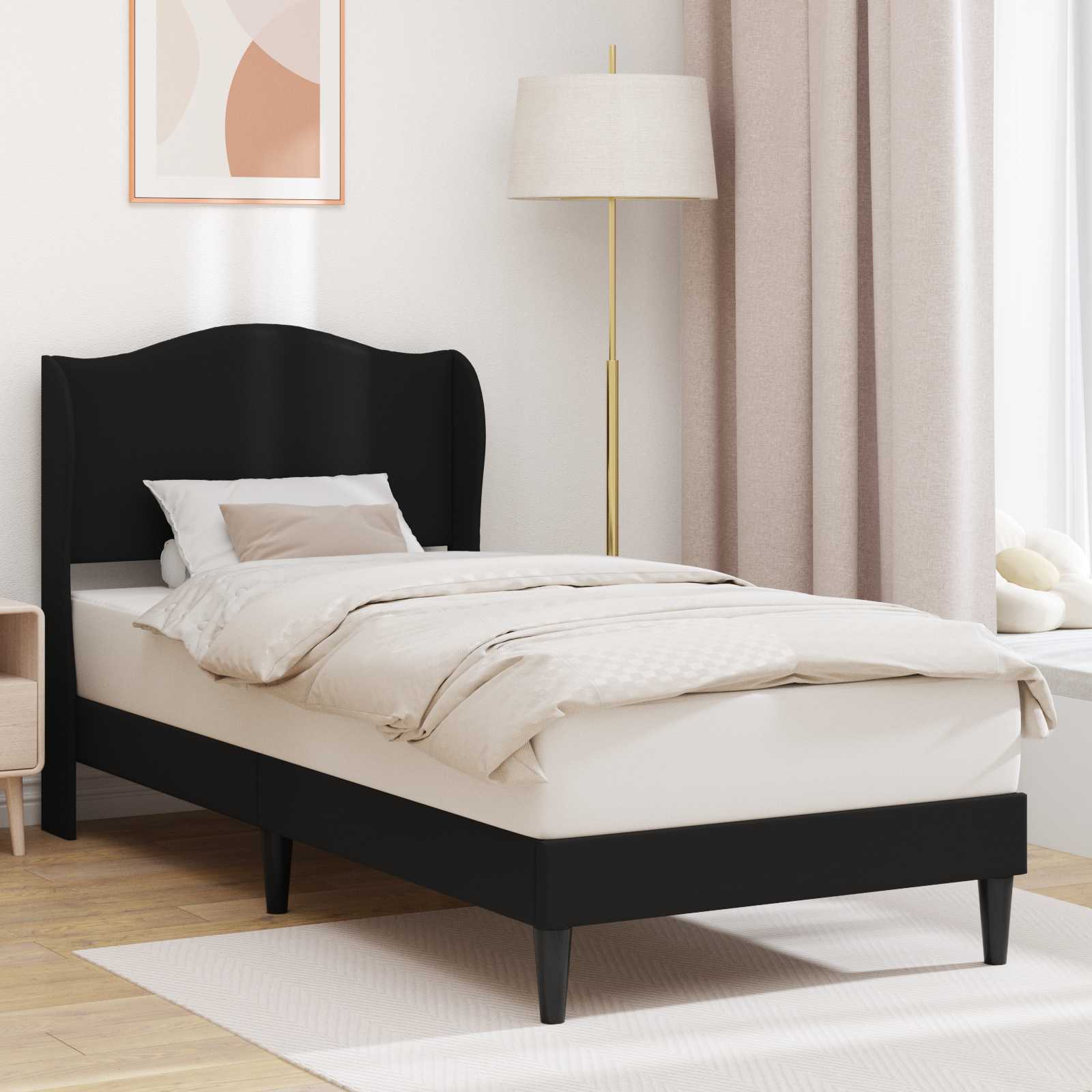 Sengestel med hovedgærde Sort 90 x 190 cm Kunstlæder