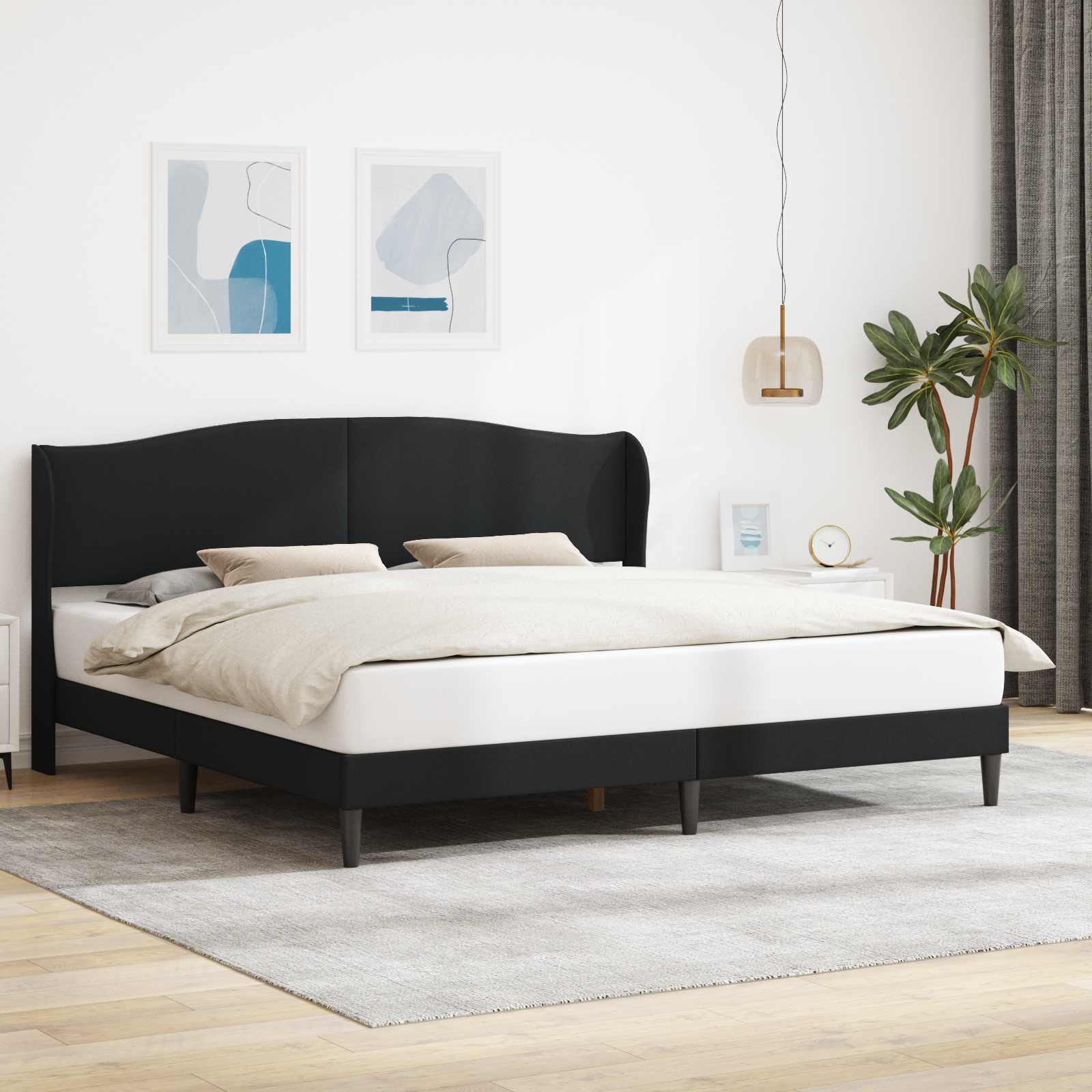 Sengestel med hovedgærde Sort 180 x 200 cm Kunstlæder