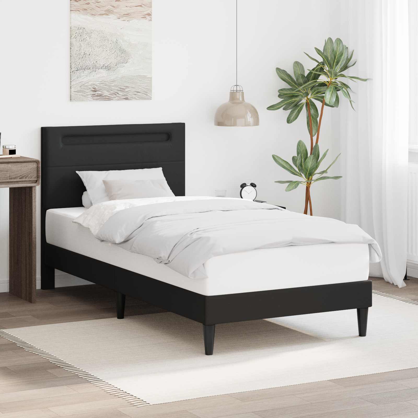 Sengestel Sort 90 x 190 cm Kunstlæder