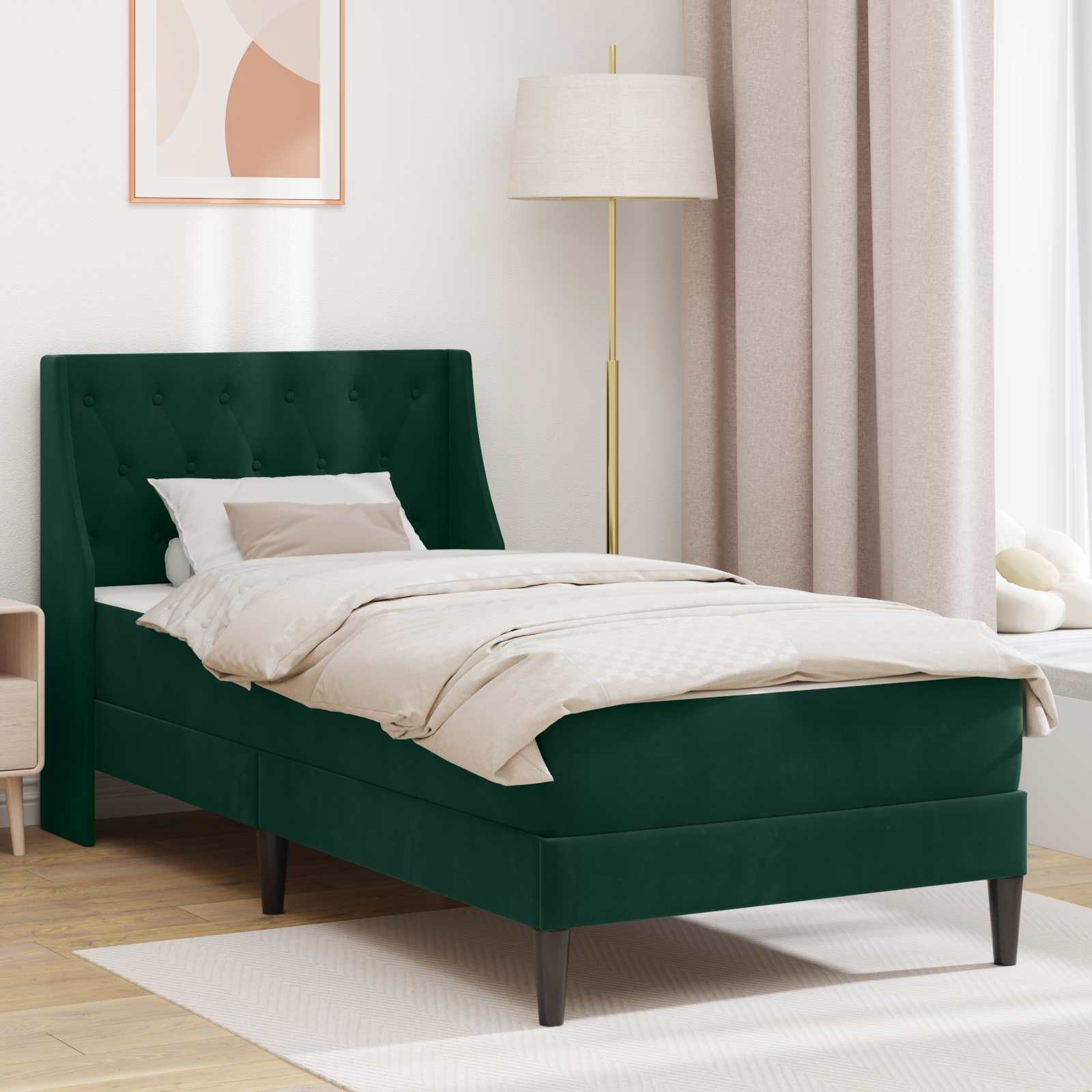Sengeramme med madras med madras Mørkegrøn 90 x 190 cm Fløjl