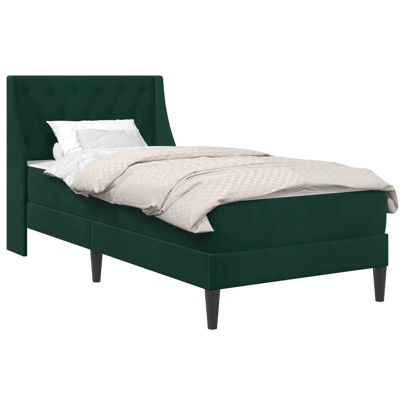 Sengeramme med madras med madras Mørkegrøn 90 x 190 cm Fløjl