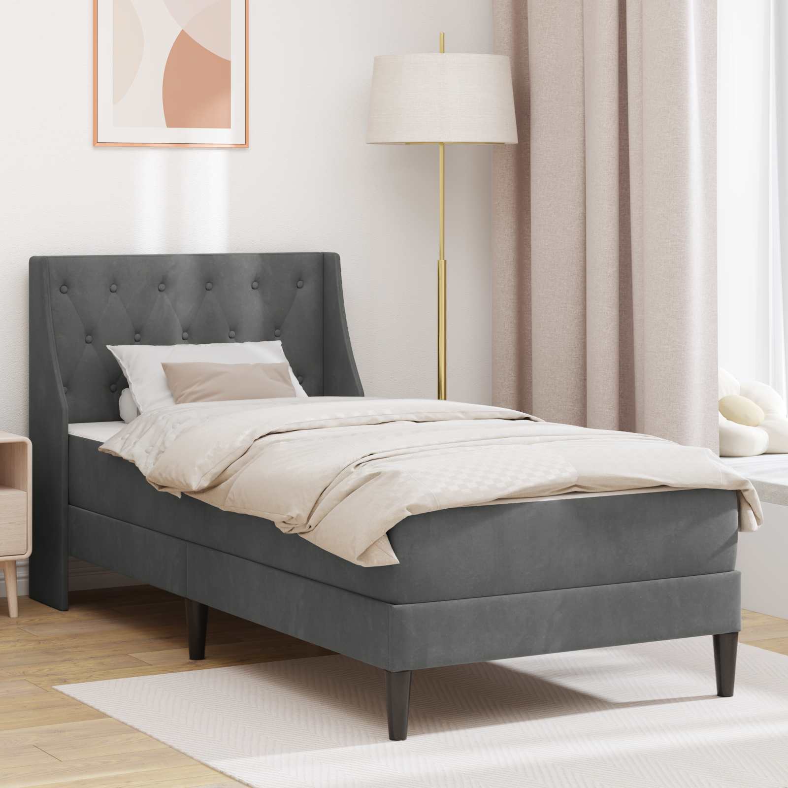 Sengeramme med madras med madras Mørkegrå 90 x 200 cm Fløjl