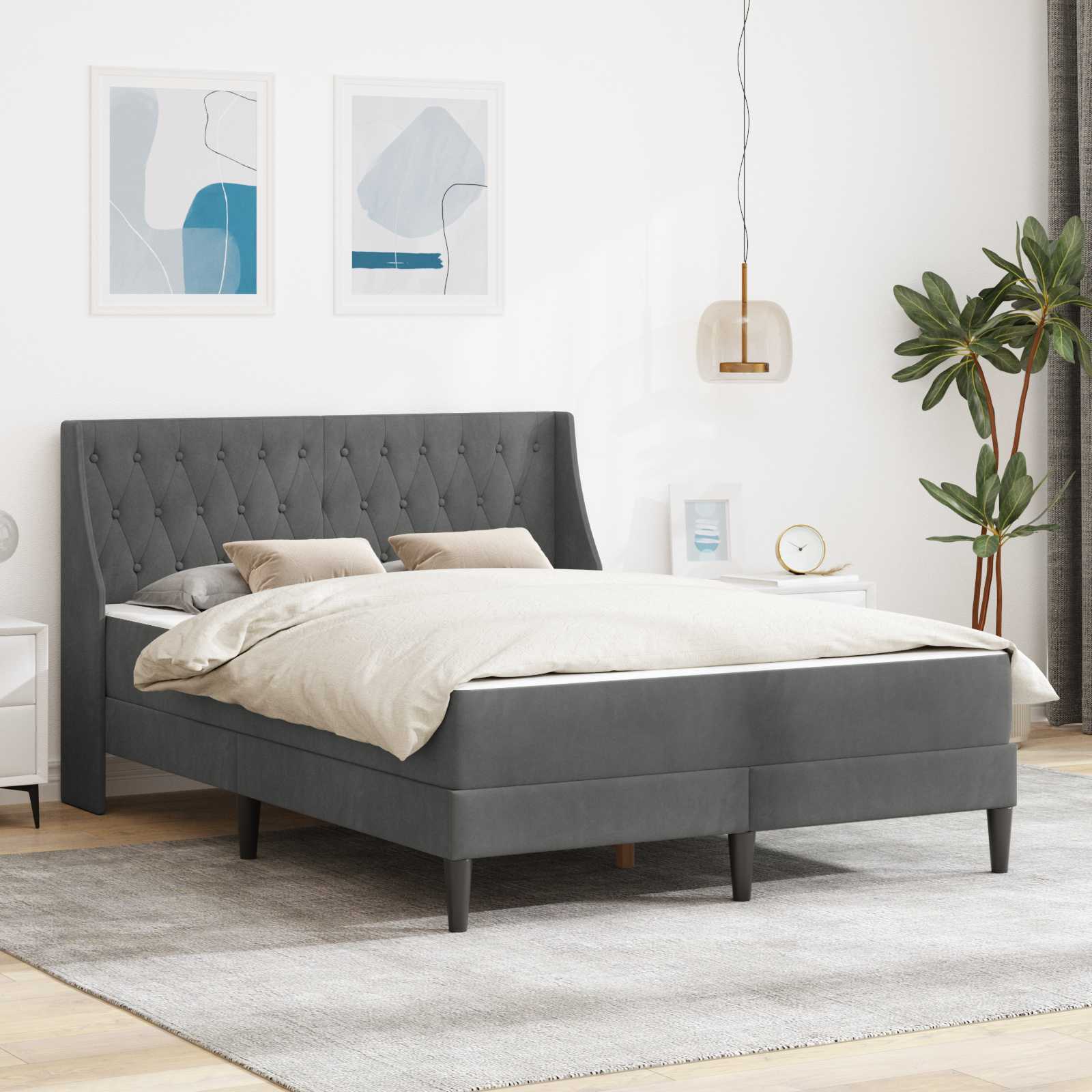 Sengeramme med madras med madras Mørkegrå 120 x 190 cm Fløjl