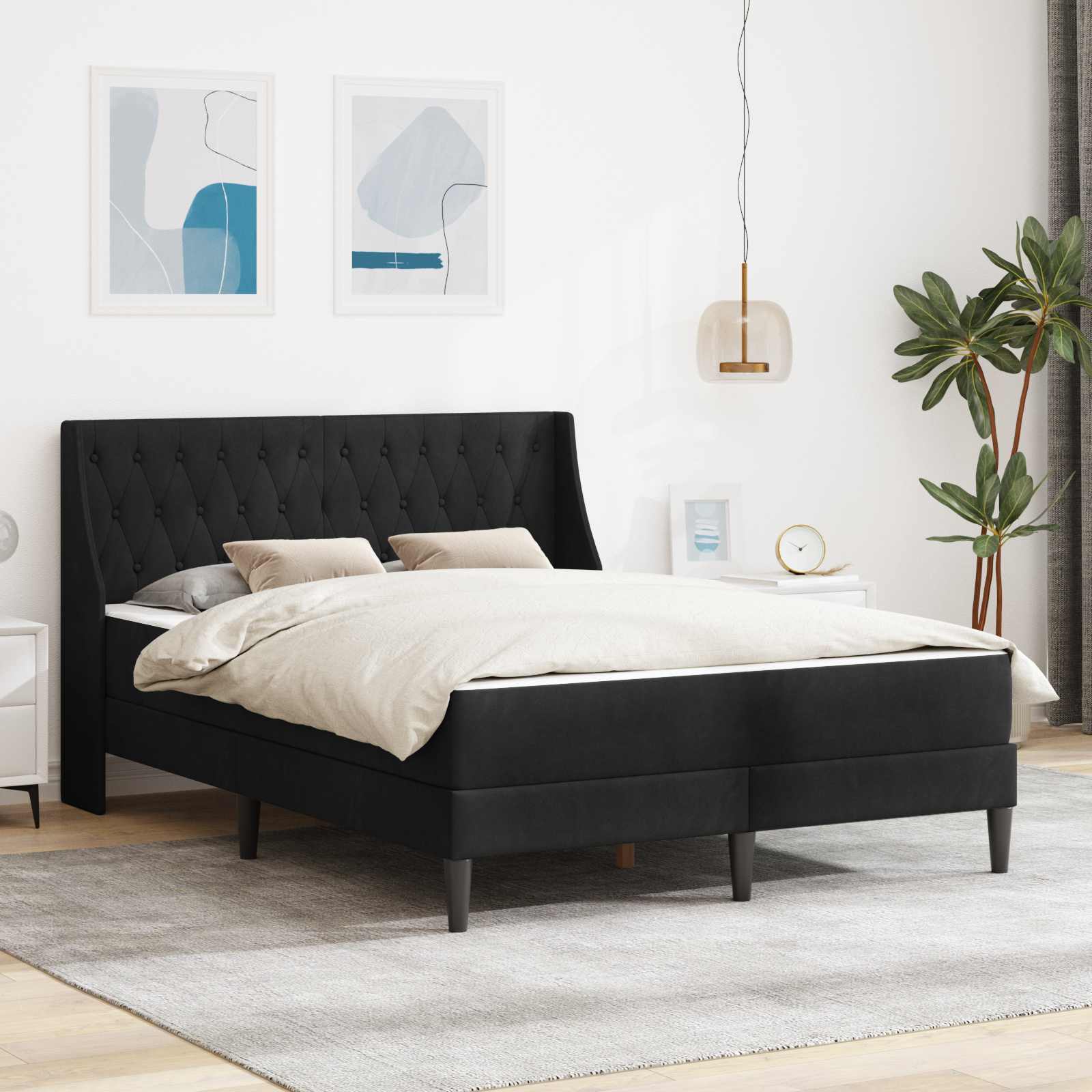 Sengeramme med madras med madras Sort 120 x 190 cm Fløjl