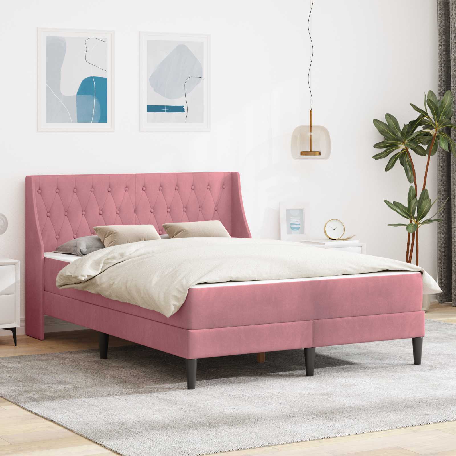 Sengeramme med madras med madras Lyserød 140 x 190 cm Fløjl