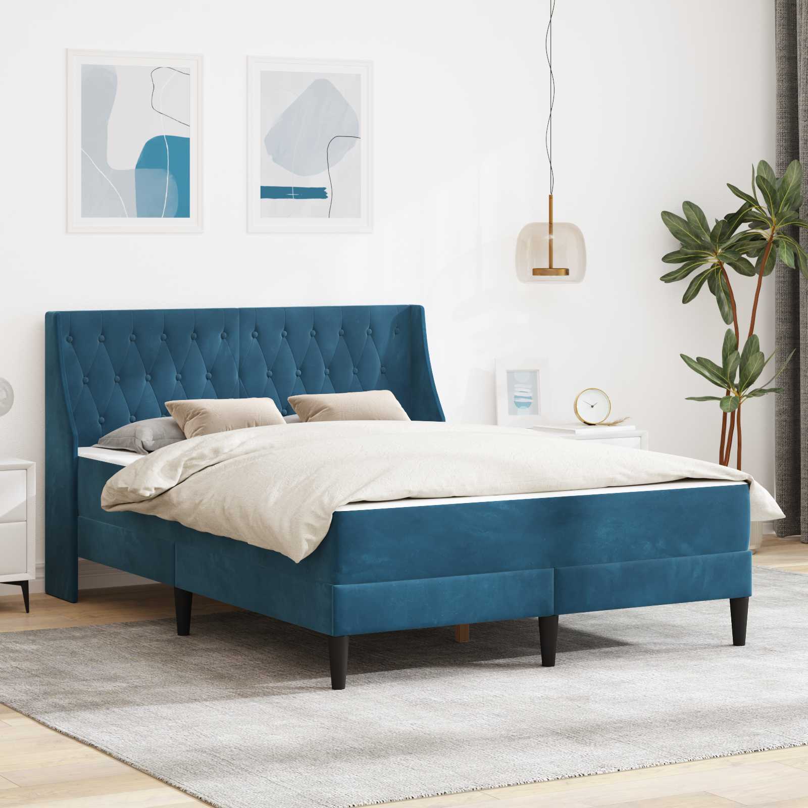 Sengeramme med madras med madras Blå 180 x 200 cm Fløjl