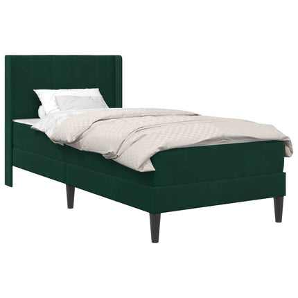 Sengeramme med madras Mørkegrøn 90 x 190 cm Fløjl