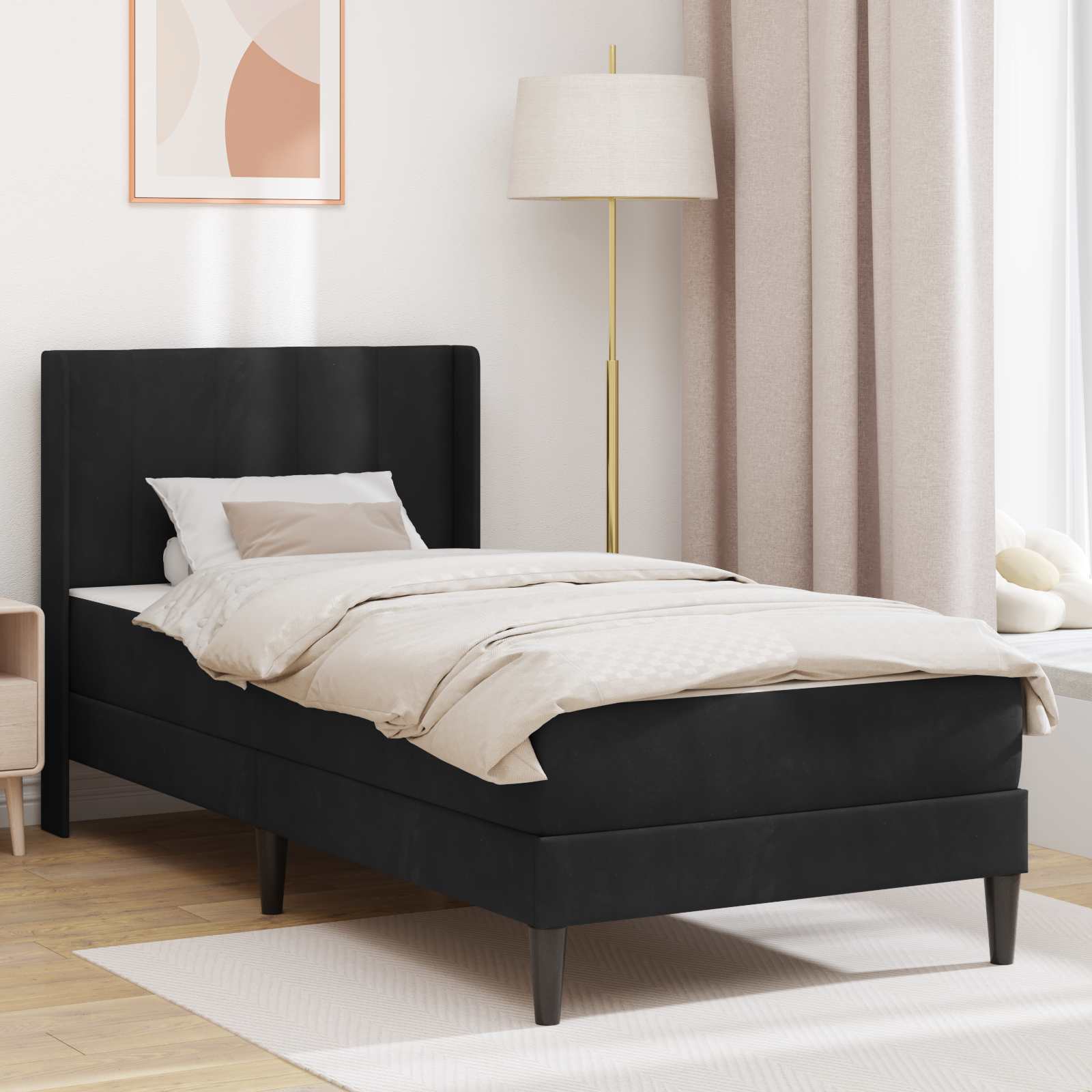 Sengeramme med madras med hovedgærde Sort 90 x 190 cm Fløjl