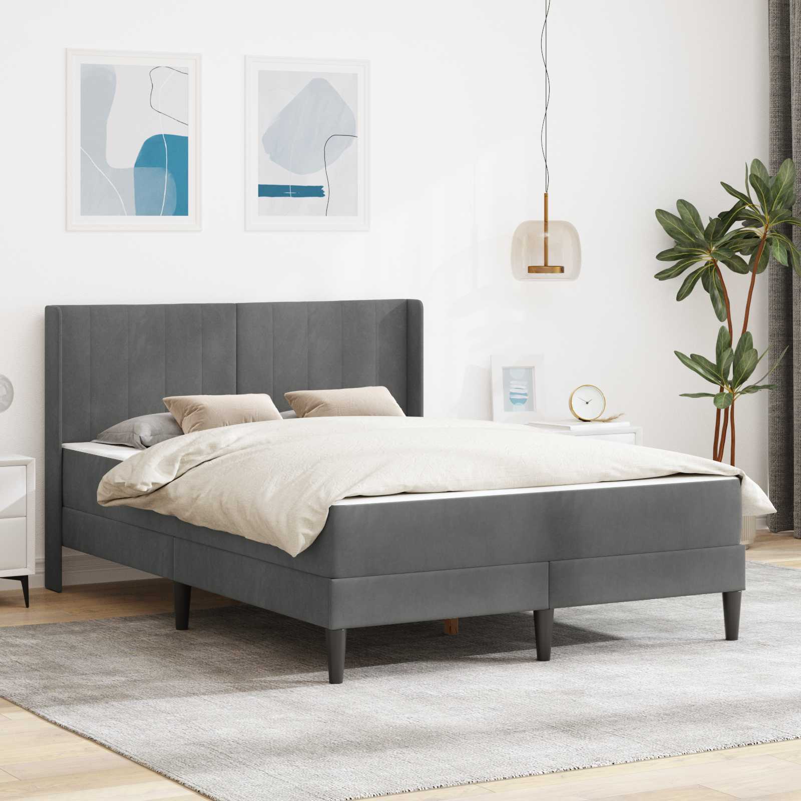 Sengeramme med madras Mørkegrå 120 x 190 cm Fløjl