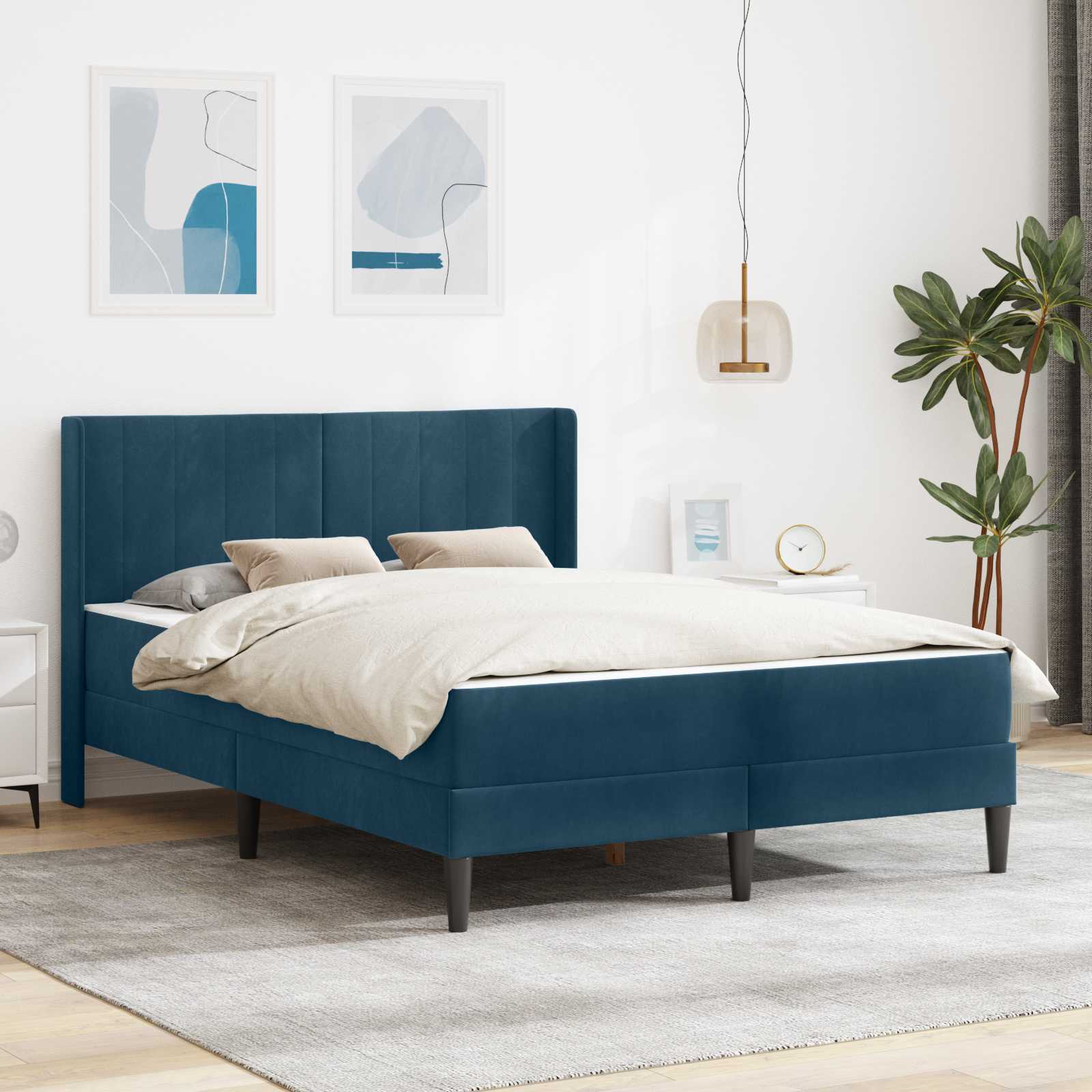 Sengeramme med madras med hovedgærde Blå 120 x 190 cm Fløjl