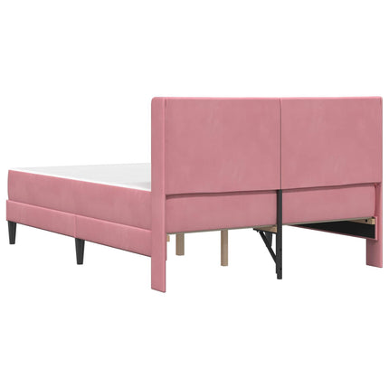 Sengeramme med madras med hovedgærde Lyserød 140 x 190 cm Fløjl