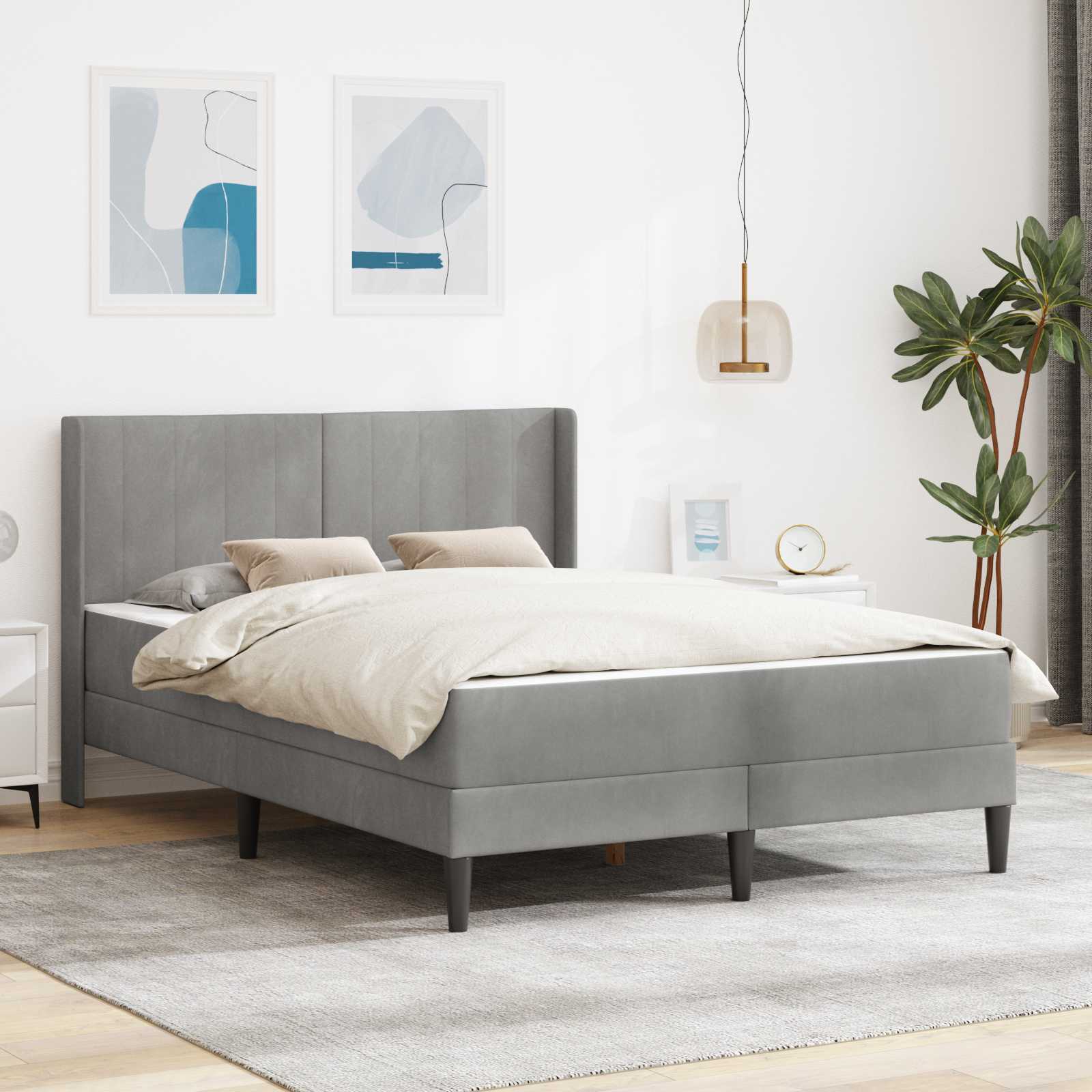 Sengeramme med madras med hovedgærde Lysegrå 140 x 200 cm Fløjl