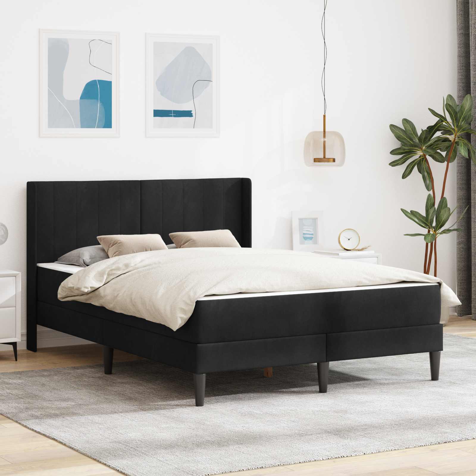 Sengeramme med madras med hovedgærde Sort 160 x 200 cm Fløjl