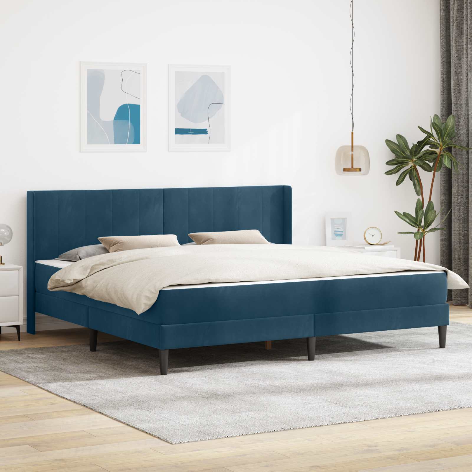 Sengeramme med madras med hovedgærde Blå 180 x 200 cm Fløjl