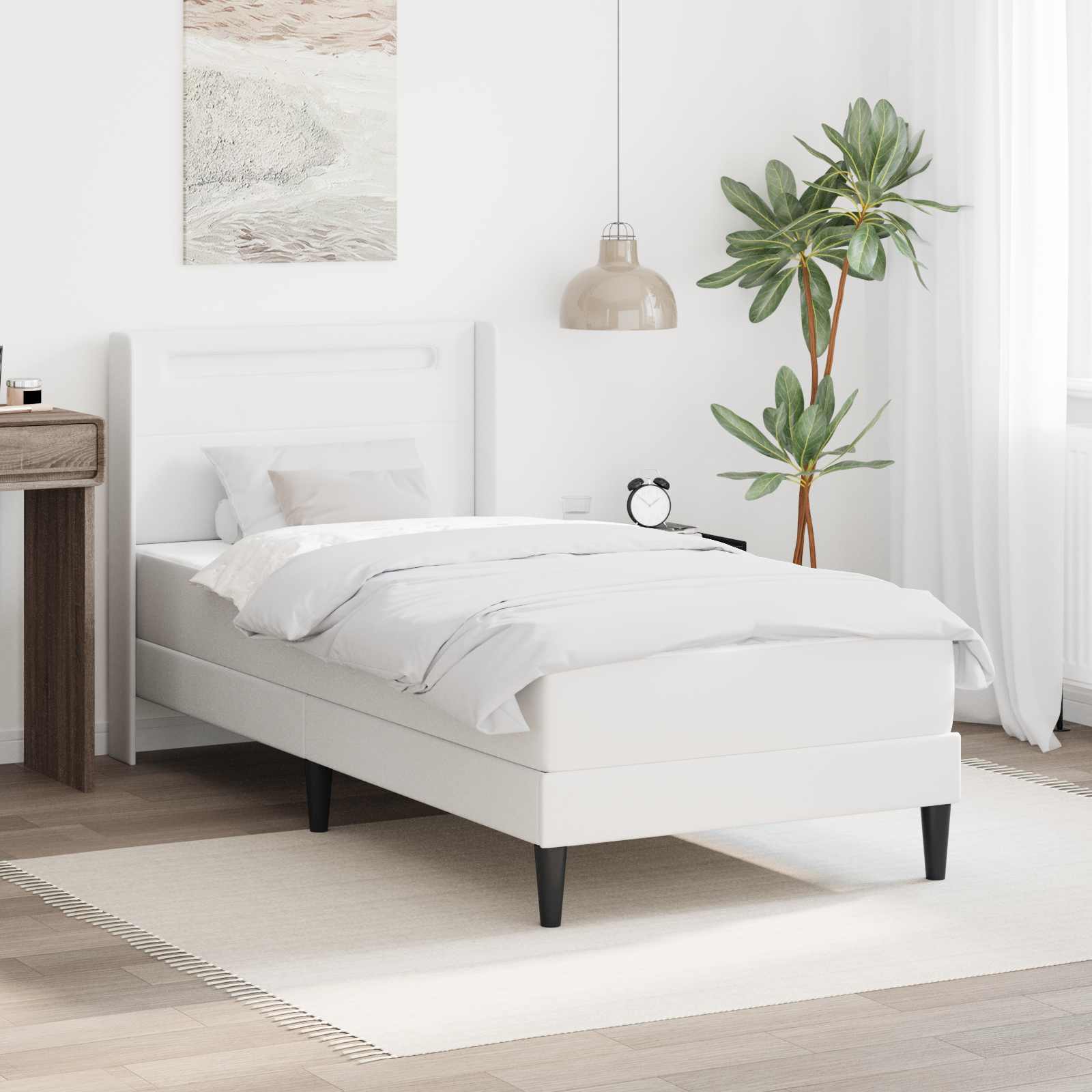 Sengeramme med madras Hvid 90 x 190 cm Kunstlæder