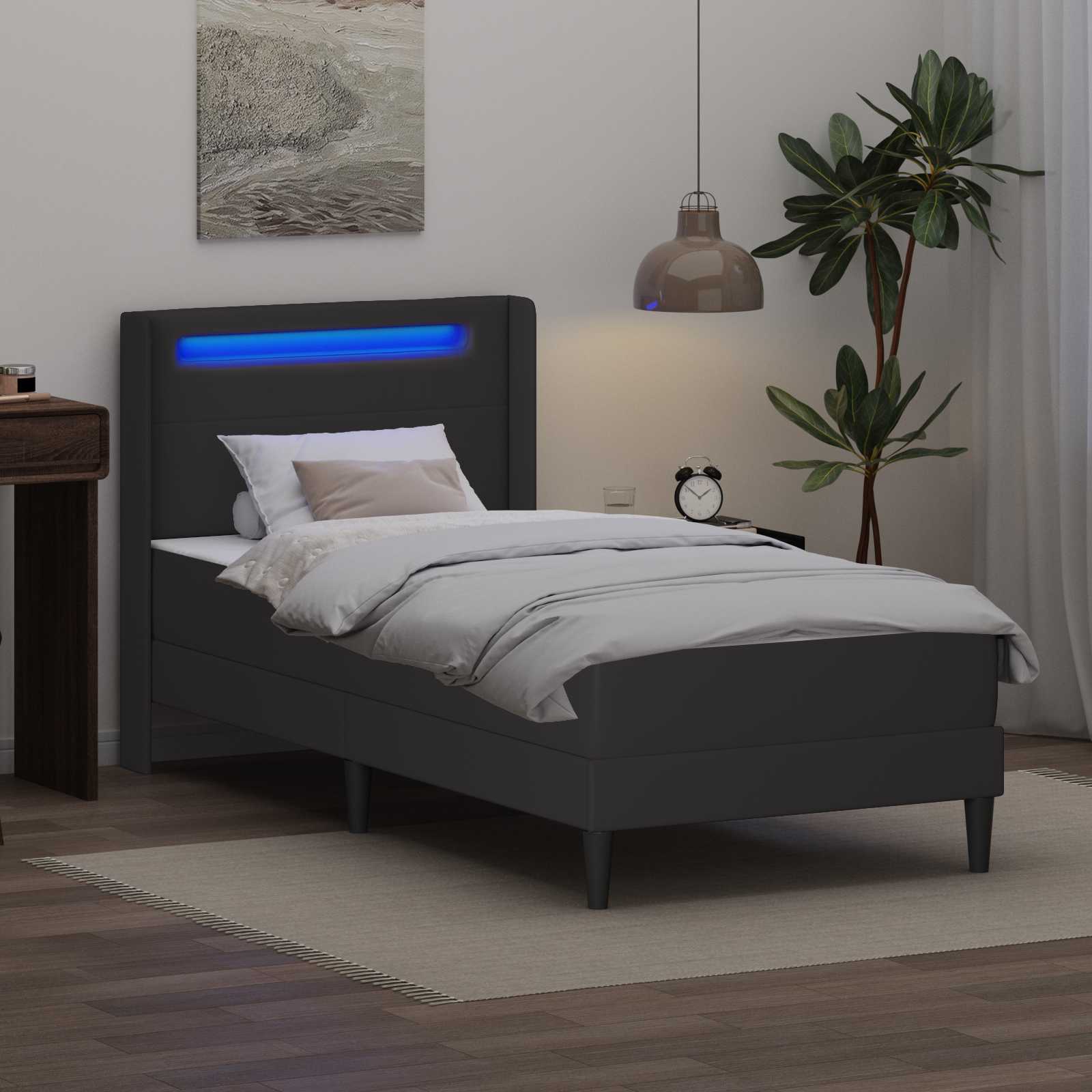 Sengeramme med madras Grå 90 x 200 cm Kunstlæder