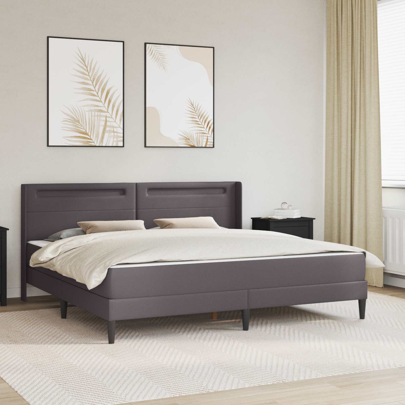 Sengeramme med madras Grå 200 x 200 cm Kunstlæder