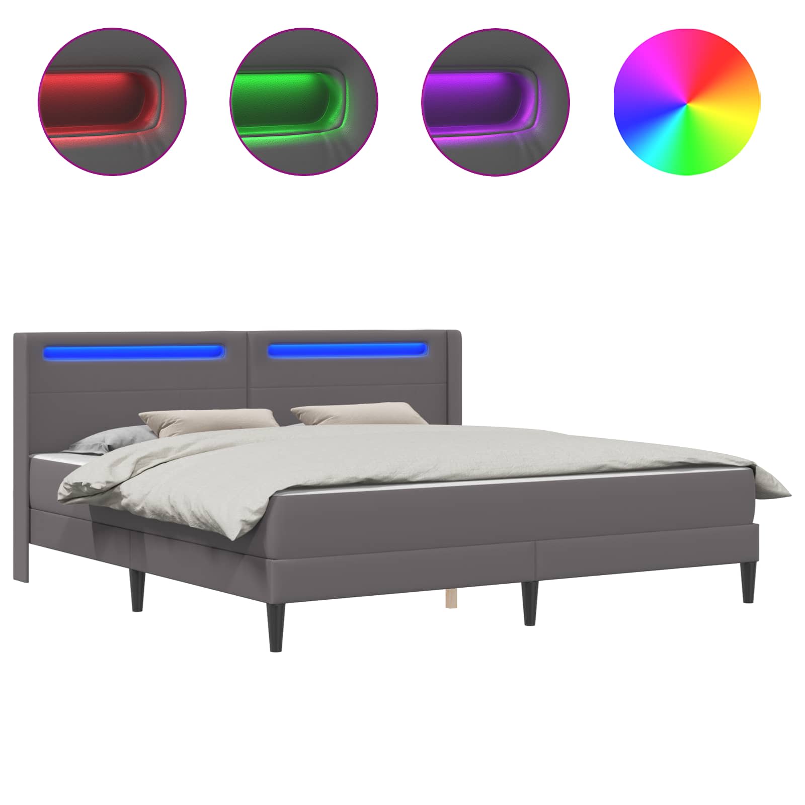 Sengeramme med madras Grå 200 x 200 cm Kunstlæder