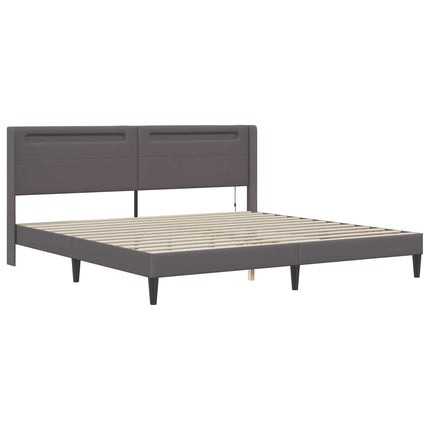 Sengeramme med madras Grå 200 x 200 cm Kunstlæder