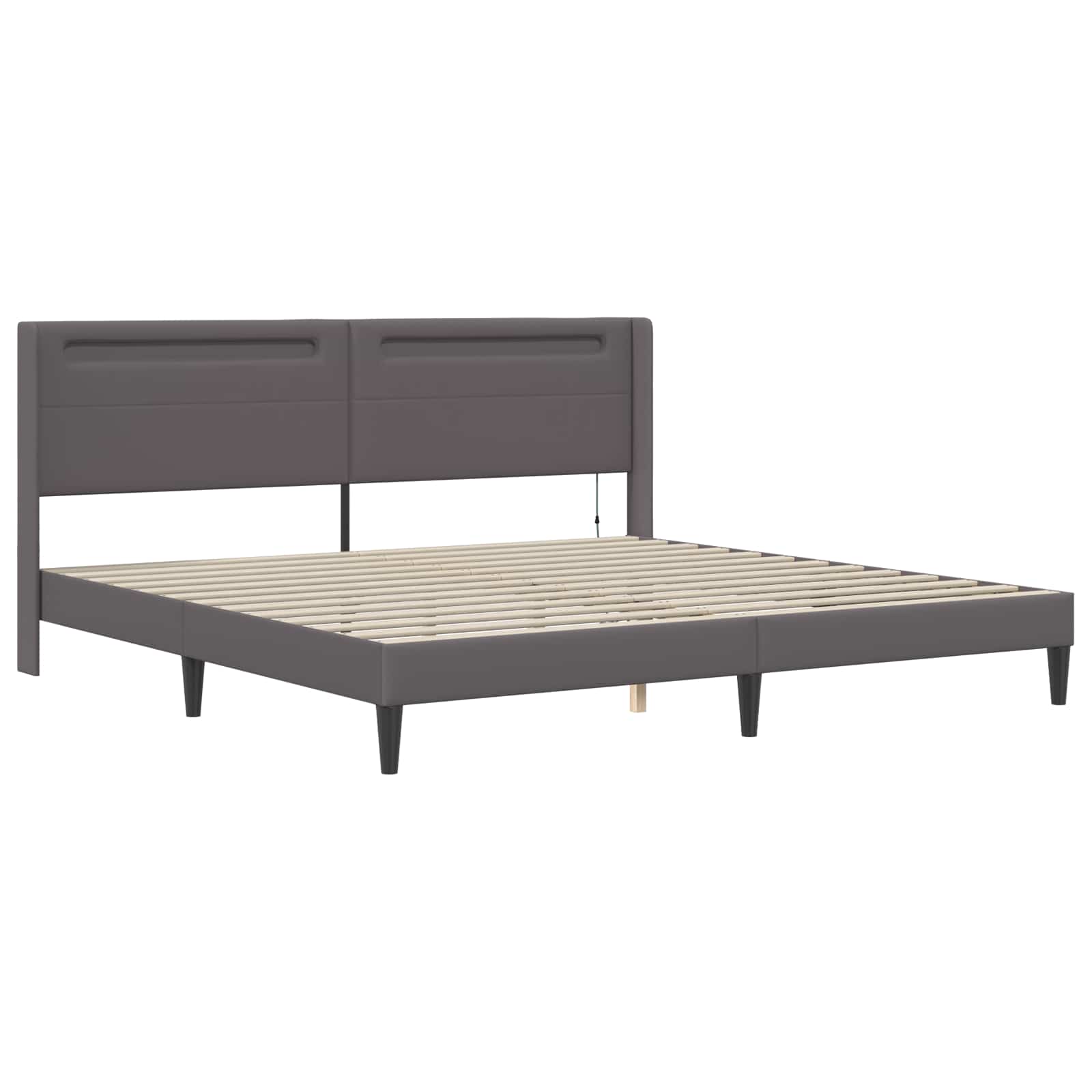 Sengeramme med madras Grå 200 x 200 cm Kunstlæder