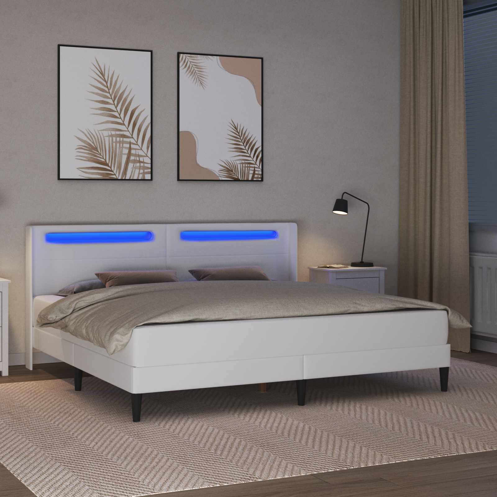 Sengeramme med madras Hvid 200 x 200 cm Kunstlæder