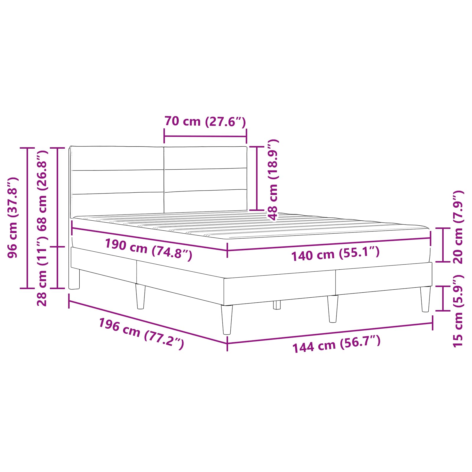 Sengestel Sort 140 x 190 cm Polyester